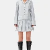 GANNI Sett | Skjørt<Blue Stripe Cotton Pleated Mini-skjørt Egret