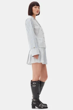 GANNI Sett | Skjørt<Blue Stripe Cotton Pleated Mini-skjørt Egret