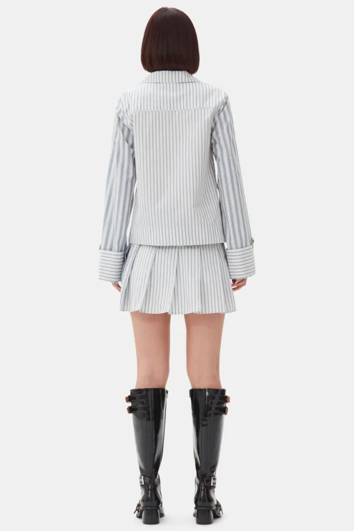 GANNI Sett | Skjørt<Blue Stripe Cotton Pleated Mini-skjørt Egret