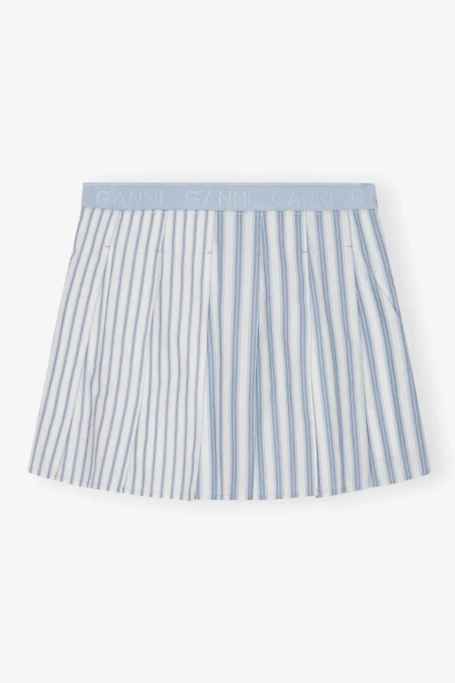 GANNI Sett | Skjørt<Blue Stripe Cotton Pleated Mini-skjørt Egret