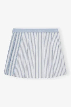 GANNI Sett | Skjørt<Blue Stripe Cotton Pleated Mini-skjørt Egret