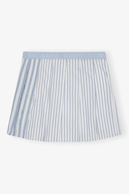 GANNI Sett | Skjørt<Blue Stripe Cotton Pleated Mini-skjørt Egret