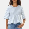 GANNI Ganni Exclusives | Topper<Blue Stripe Cotton Smock-bluse Egret
