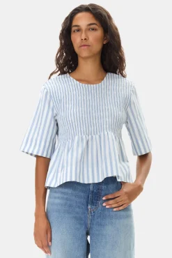 GANNI Ganni Exclusives | Topper<Blue Stripe Cotton Smock-bluse Egret