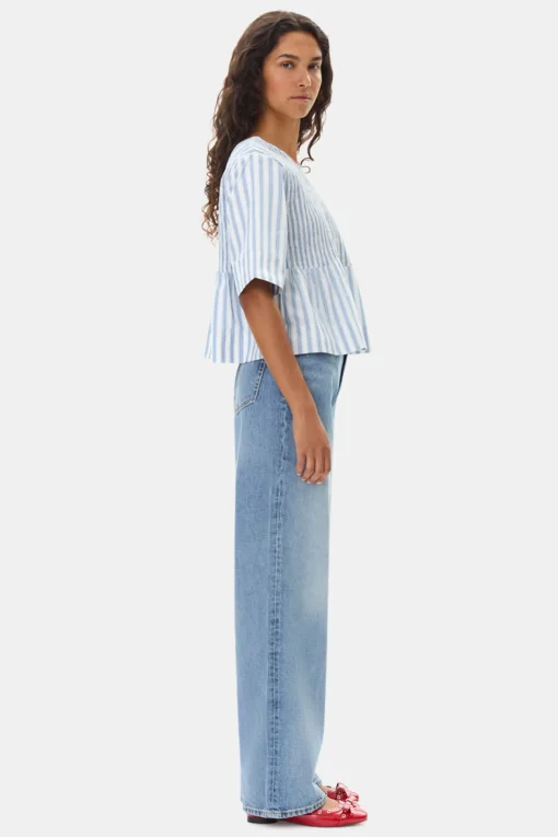 GANNI Ganni Exclusives | Topper<Blue Stripe Cotton Smock-bluse Egret