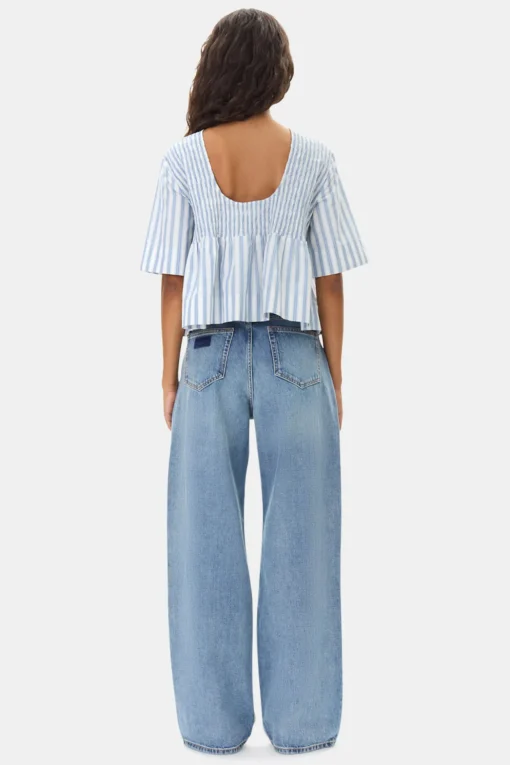 GANNI Ganni Exclusives | Topper<Blue Stripe Cotton Smock-bluse Egret