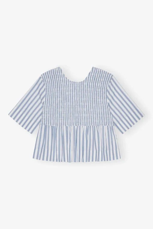 GANNI Ganni Exclusives | Topper<Blue Stripe Cotton Smock-bluse Egret
