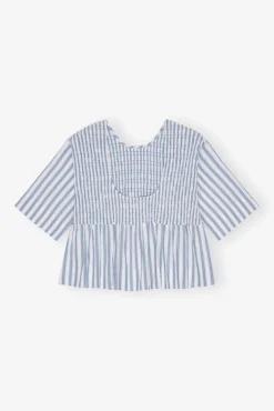 GANNI Ganni Exclusives | Topper<Blue Stripe Cotton Smock-bluse Egret