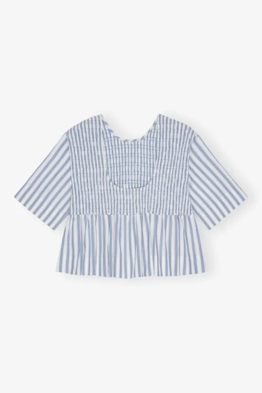 GANNI Ganni Exclusives | Topper<Blue Stripe Cotton Smock-bluse Egret