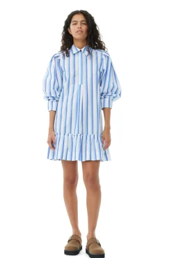 GANNI Kjoler<Blue Striped Cotton Mini Shirt-kjole SilverLakeBlue