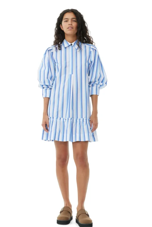 GANNI Kjoler<Blue Striped Cotton Mini Shirt-kjole SilverLakeBlue