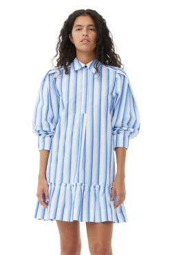 GANNI Kjoler<Blue Striped Cotton Mini Shirt-kjole SilverLakeBlue