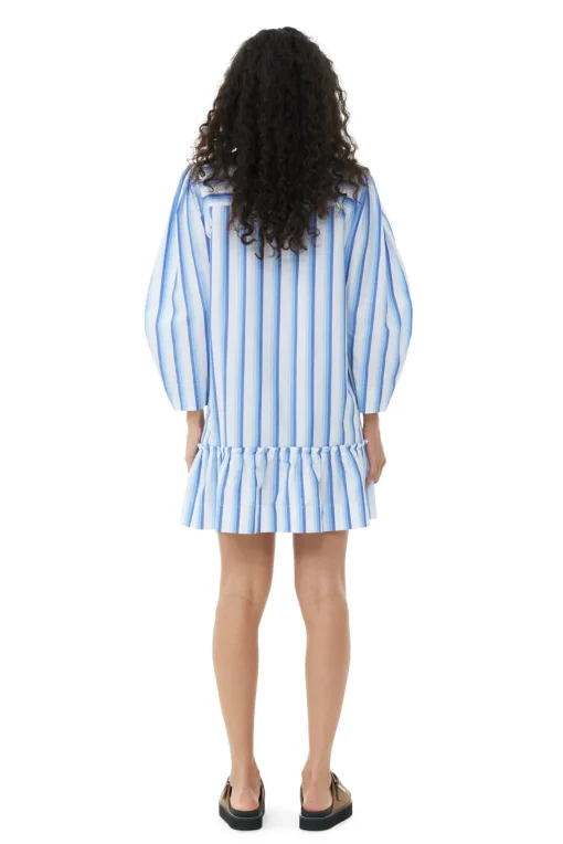 GANNI Kjoler<Blue Striped Cotton Mini Shirt-kjole SilverLakeBlue