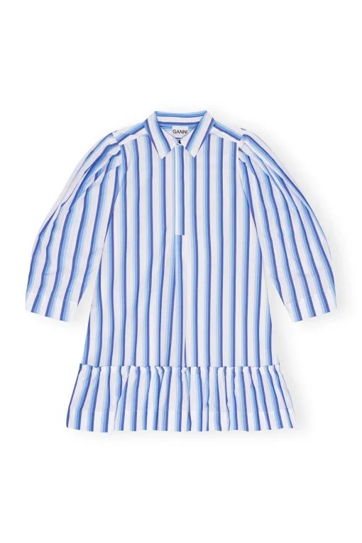 GANNI Kjoler<Blue Striped Cotton Mini Shirt-kjole SilverLakeBlue