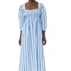 GANNI Kjoler<Blue Striped Cotton Smock Long-kjole SilverLakeBlue