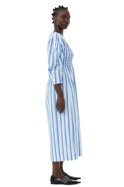 GANNI Kjoler<Blue Striped Cotton Smock Long-kjole SilverLakeBlue