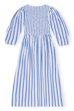 GANNI Kjoler<Blue Striped Cotton Smock Long-kjole SilverLakeBlue