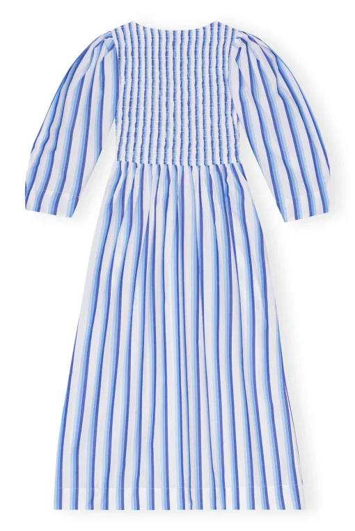 GANNI Kjoler<Blue Striped Cotton Smock Long-kjole SilverLakeBlue