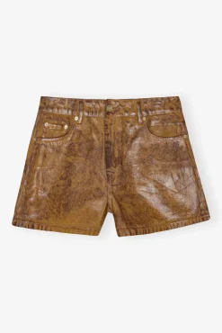 GANNI Sett | Denimklær<Brown Foil Denim Mini-shorts Cognac