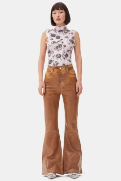 GANNI Trending Now | Sett<Brown Foil Flared-jeans Cognac