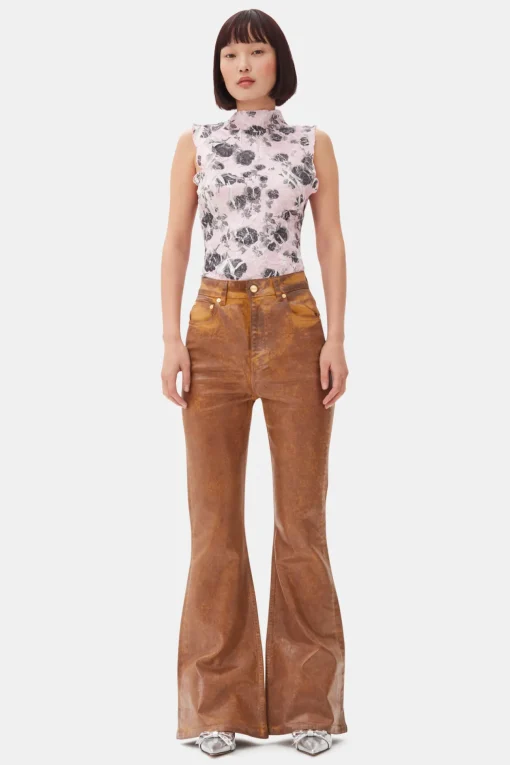 GANNI Trending Now | Sett<Brown Foil Flared-jeans Cognac