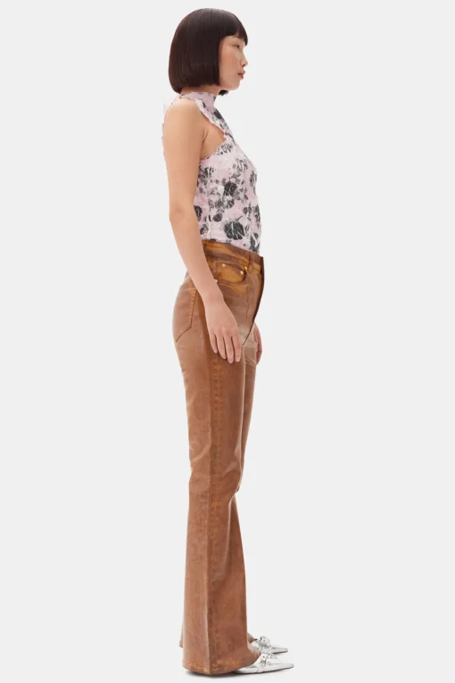 GANNI Trending Now | Sett<Brown Foil Flared-jeans Cognac