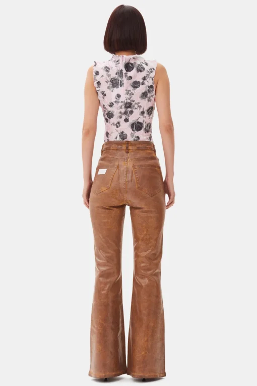 GANNI Trending Now | Sett<Brown Foil Flared-jeans Cognac