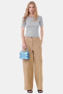 GANNI Sett | Bukser<Brown Herringbone Canvas Mid Waist-bukse Tiger'sEye