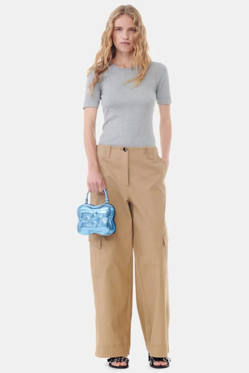 GANNI Sett | Bukser<Brown Herringbone Canvas Mid Waist-bukse Tiger'sEye