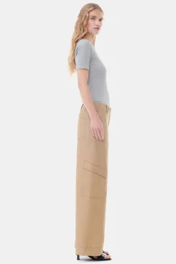 GANNI Sett | Bukser<Brown Herringbone Canvas Mid Waist-bukse Tiger'sEye