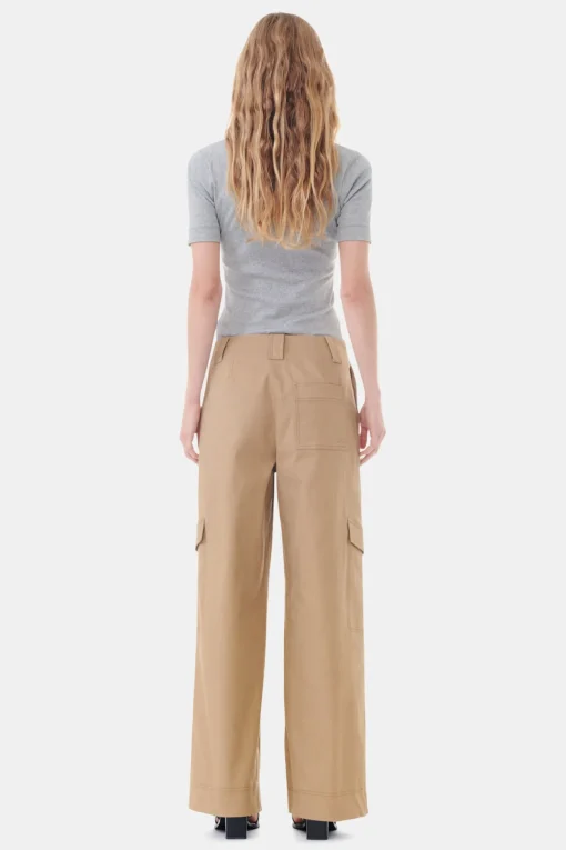 GANNI Sett | Bukser<Brown Herringbone Canvas Mid Waist-bukse Tiger'sEye