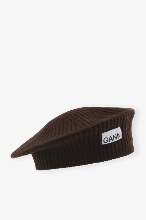 GANNI Hatter<Brown Structured Rib-alpelue HotFudge