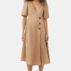 GANNI Kjoler<Brown Viscose Twill Wrap Midi-kjole Tiger'sEye
