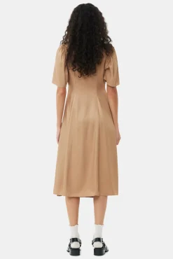 GANNI Kjoler<Brown Viscose Twill Wrap Midi-kjole Tiger'sEye