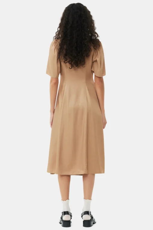 GANNI Kjoler<Brown Viscose Twill Wrap Midi-kjole Tiger'sEye