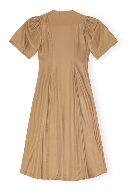GANNI Kjoler<Brown Viscose Twill Wrap Midi-kjole Tiger'sEye