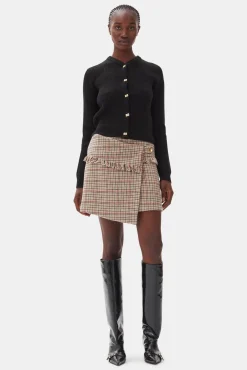 GANNI Dresstoff | Sett<Check Asymmetrical Wrap Mini-skjørt Tiger'sEye