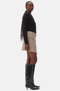GANNI Dresstoff | Sett<Check Asymmetrical Wrap Mini-skjørt Tiger'sEye