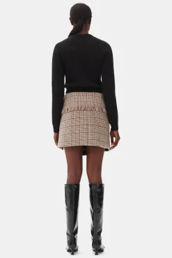 GANNI Dresstoff | Sett<Check Asymmetrical Wrap Mini-skjørt Tiger'sEye