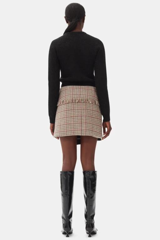 GANNI Dresstoff | Sett<Check Asymmetrical Wrap Mini-skjørt Tiger'sEye