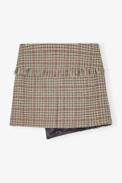 GANNI Dresstoff | Sett<Check Asymmetrical Wrap Mini-skjørt Tiger'sEye