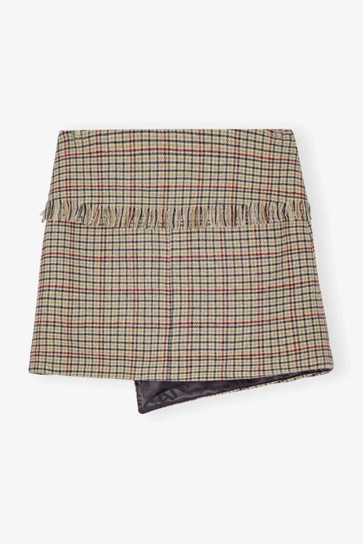 GANNI Dresstoff | Sett<Check Asymmetrical Wrap Mini-skjørt Tiger'sEye