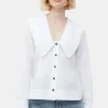 GANNI Ganni Icons | Topper<Cotton Poplin V-neck Frill Collar Shirt BrightWhite