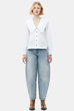 GANNI Ganni Icons | Topper<Cotton Poplin V-neck Frill Collar Shirt BrightWhite