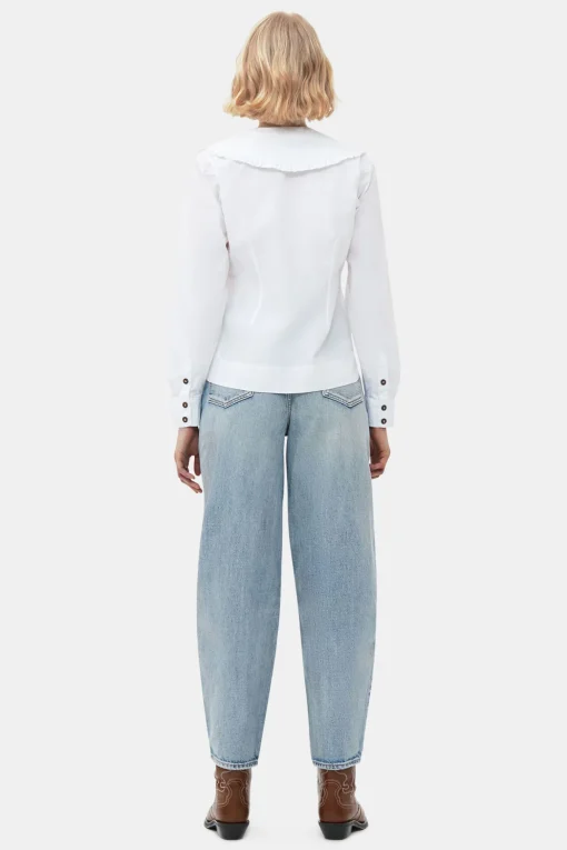 GANNI Ganni Icons | Topper<Cotton Poplin V-neck Frill Collar Shirt BrightWhite