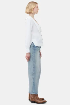 GANNI Ganni Icons | Topper<Cotton Poplin V-neck Frill Collar Shirt BrightWhite