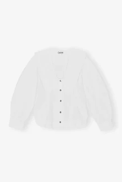 GANNI Ganni Icons | Topper<Cotton Poplin V-neck Frill Collar Shirt BrightWhite