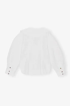 GANNI Ganni Icons | Topper<Cotton Poplin V-neck Frill Collar Shirt BrightWhite