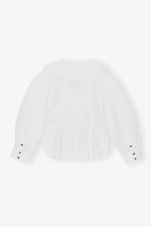 GANNI Ganni Icons | Topper<Cotton Poplin V-neck Frill Collar Shirt BrightWhite
