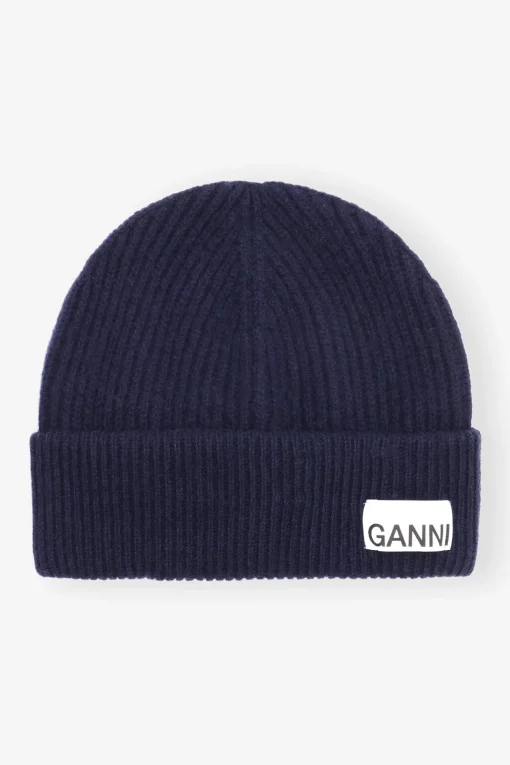 GANNI Hatter | Vintertilbehør<Dark Blue Rib Knit-lue Peacoat